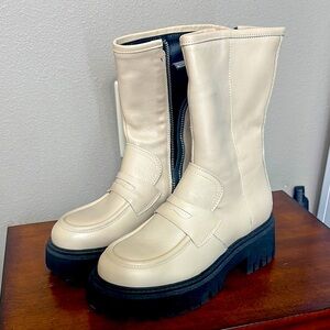 Free people penny loafers boots , Cream Leather Women's Boots